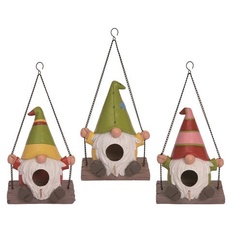 8 Inch Multi Spring Gnome Swing Birdhouse Polyresin Decorative Home for Birds and Insects