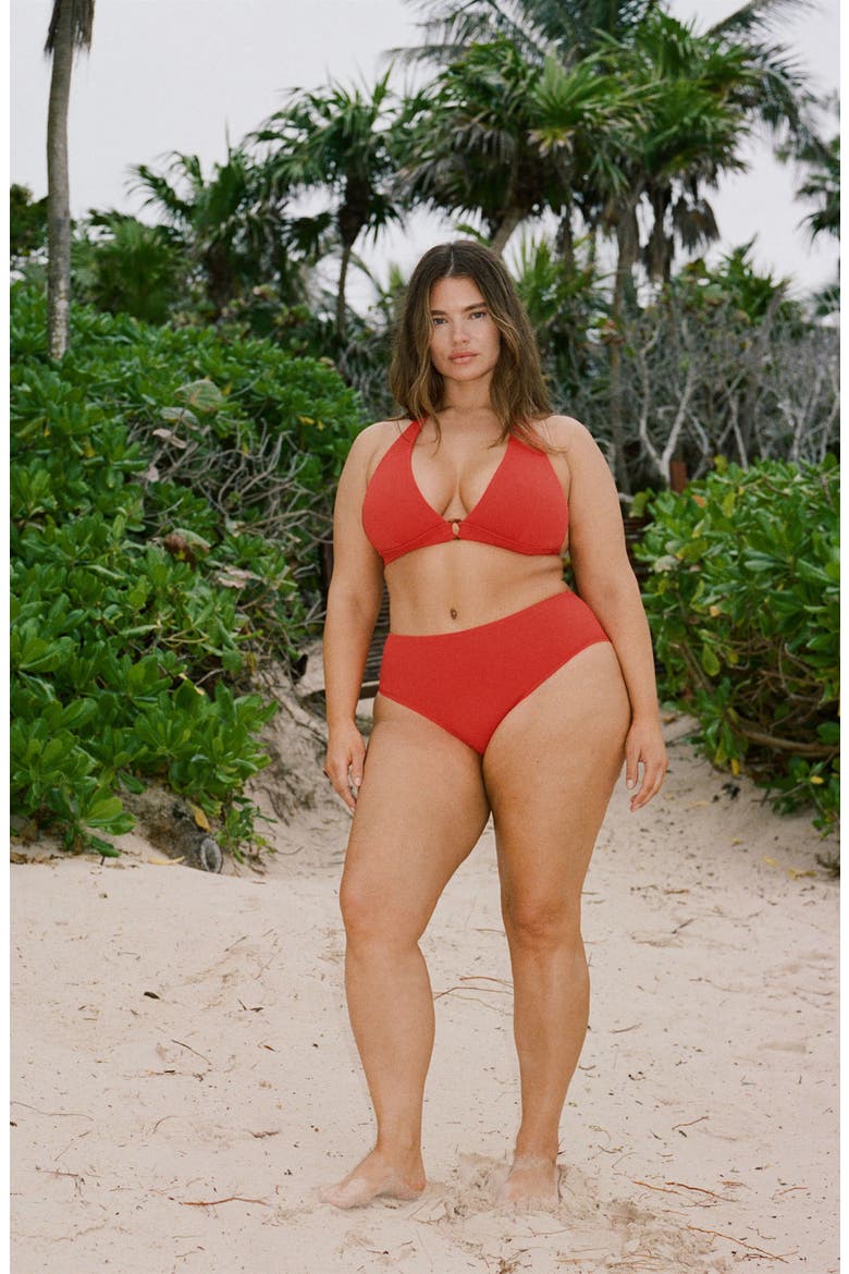 Textured Bikini Top, Alternate, color, RED