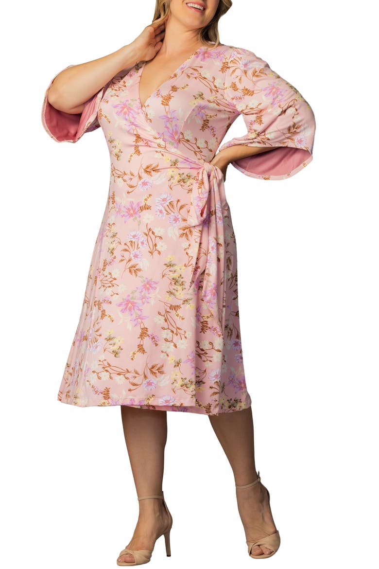 Gemini Floral Bell Sleeve Wrap Dress, Alternate, color, LIVELY PEACH FLORALS