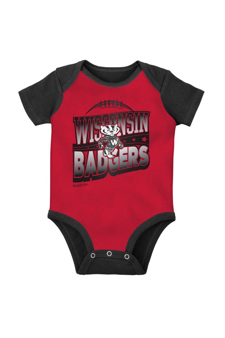 Infant Mitchell & Ness Black/Red Wisconsin Badgers 3-Pack Bodysuit, Bib and Bootie Set, Alternate, color, Black