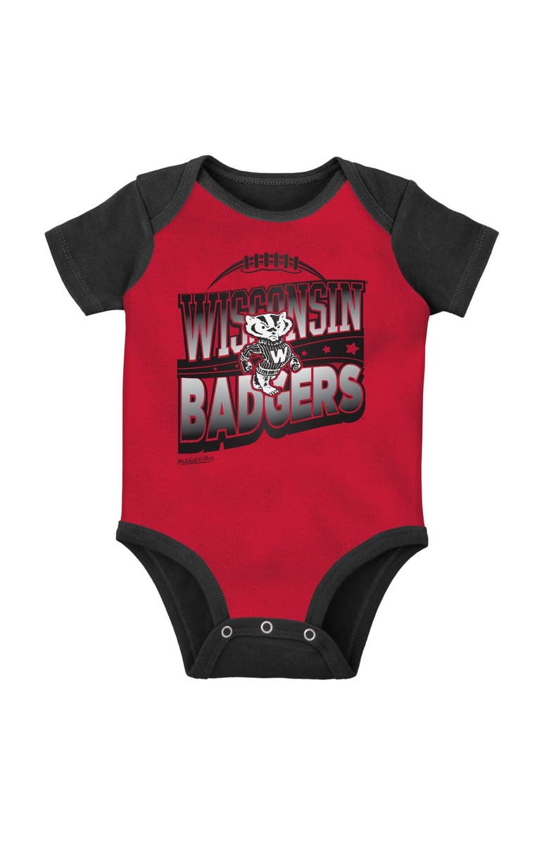 Mitchell & Ness Infant Mitchell & Ness Black/Red Wisconsin Badgers 3-Pack Bodysuit, Bib and Bootie Set, Alternate, color, Black