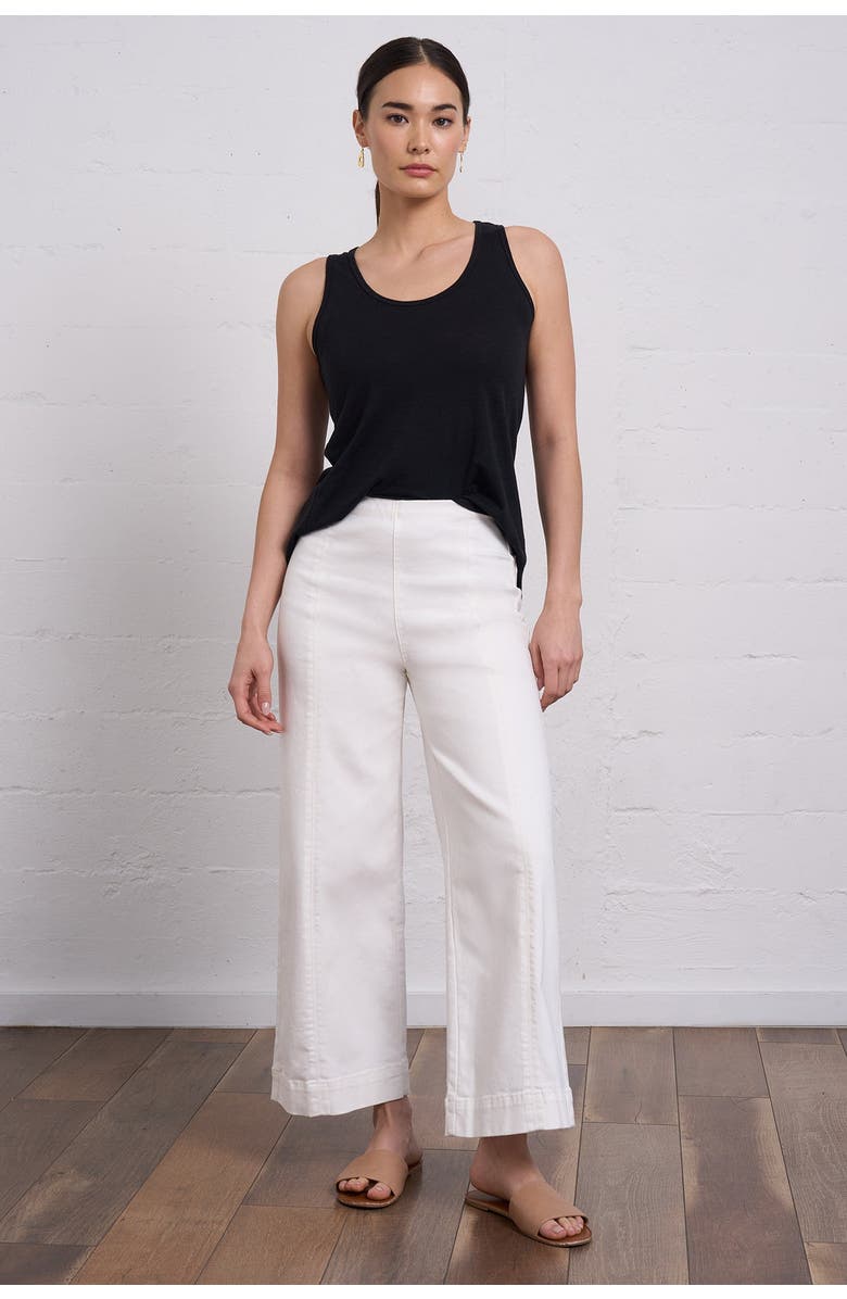 Franne Golde Wide Leg Cropped High Rise Stretch Denim Jeans, Alternate, color, Ivory