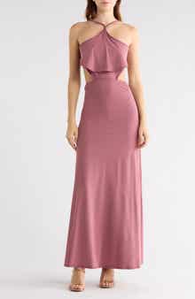 GO COUTURE Cutout Maxi Halter Dress