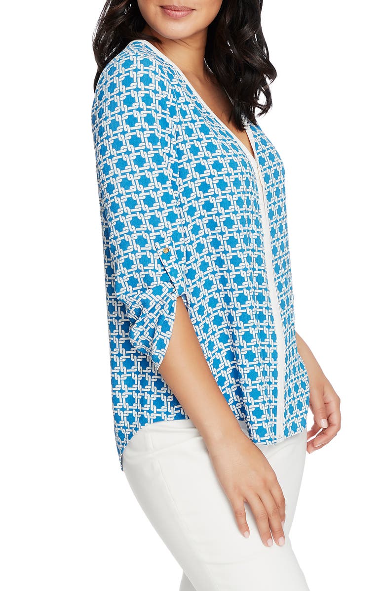 Chaus Print Front Zip V-Neck Top, Alternate, color, 