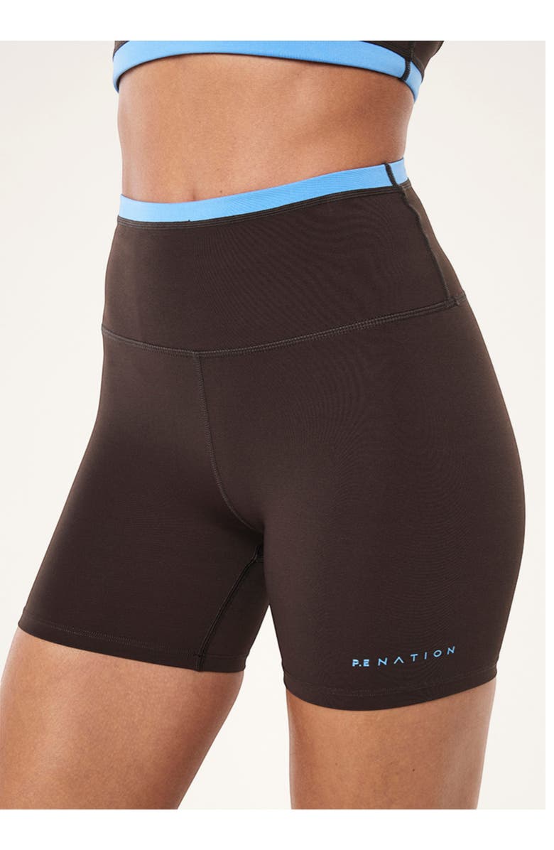 P.E Nation Stellar Bike Shorts, Alternate, color, Coffee/ Marina