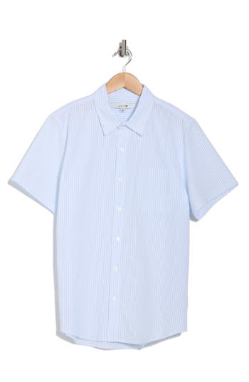 Joe's Stripe Cotton Seersucker Short Sleeve Button-up Shirt In Sky Blue/white
