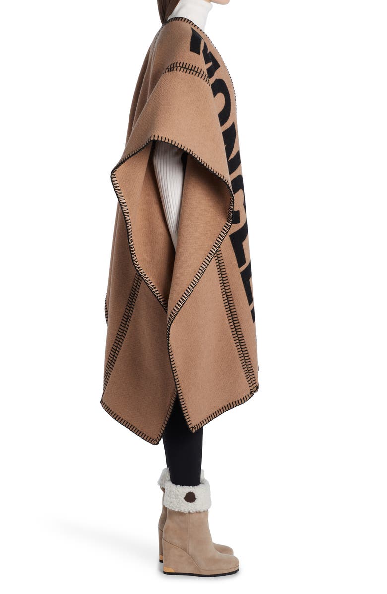 Moncler Mantella Logo Wool Blend Cape, Alternate, color, 