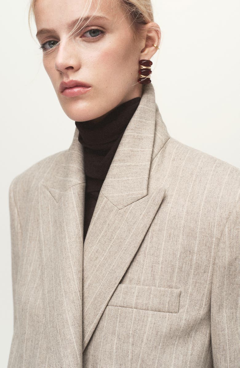 MANGO Pinstripe Wool Blend Blazer, Alternate, color, Grey