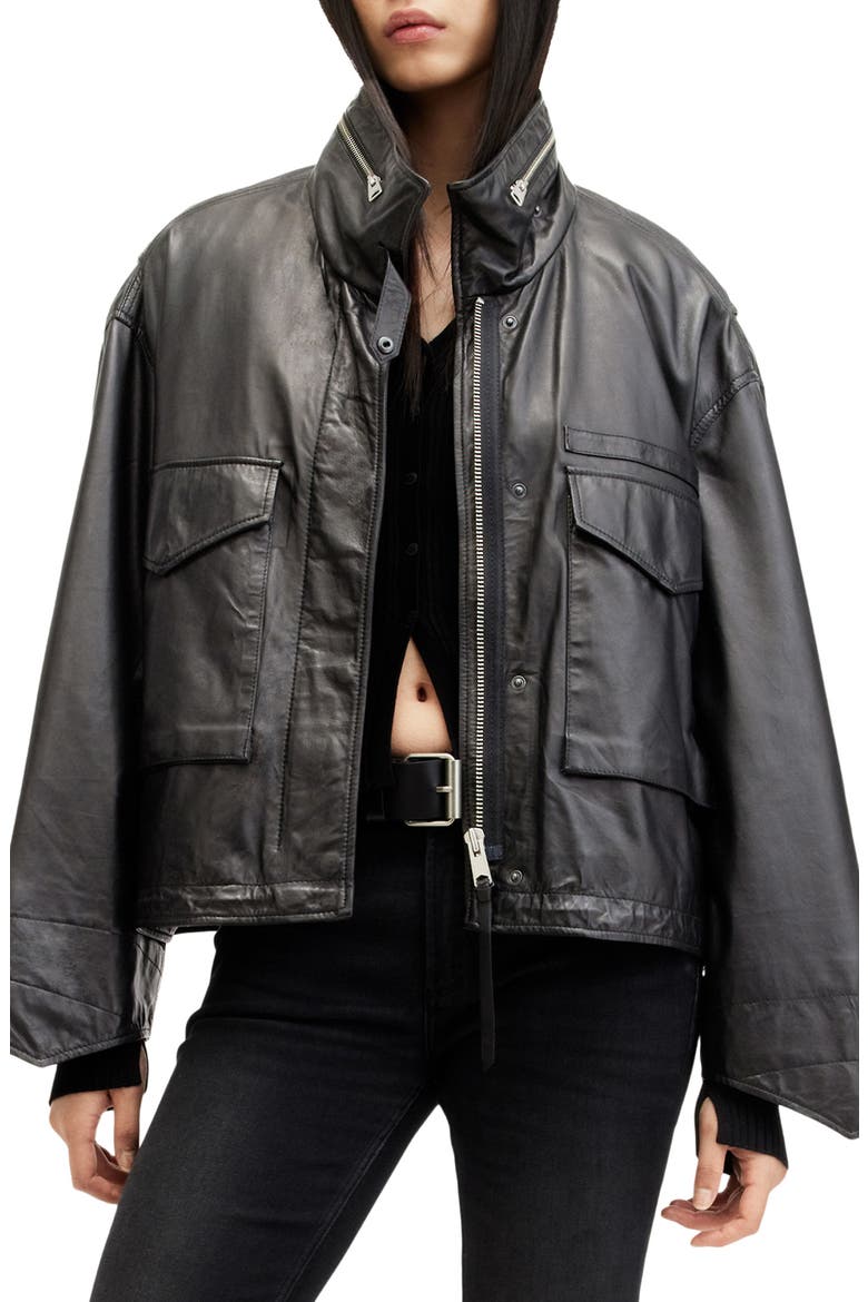 Clay Leather Jacket, Main, color, BLACK