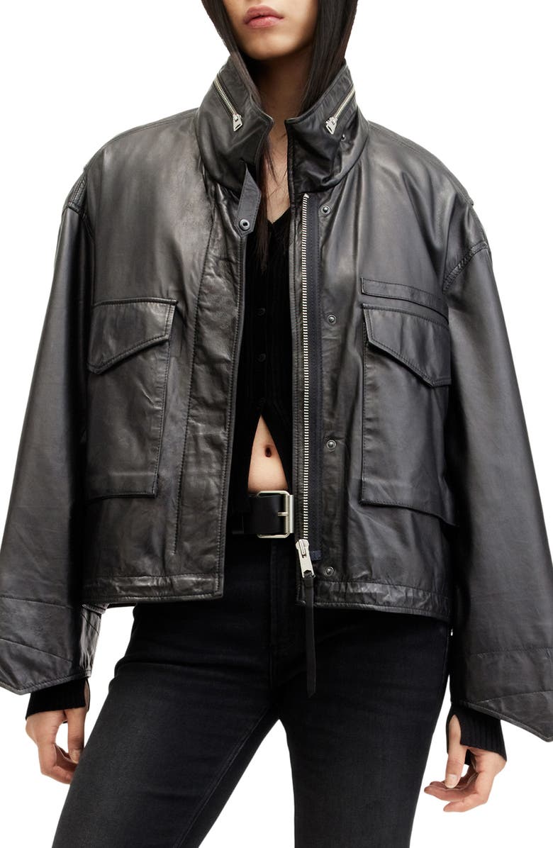 AllSaints Clay Leather Jacket, Main, color, Black