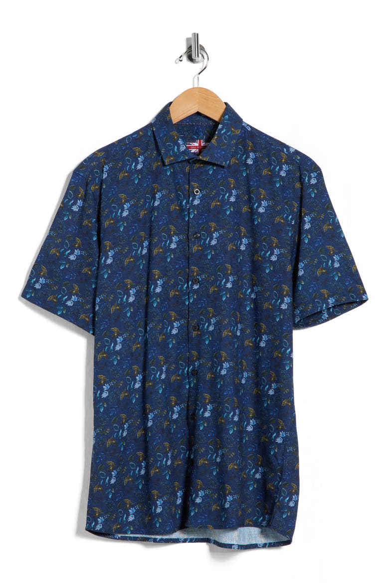 Linen Blend Short Sleeve Sport Shirt, Alternate, color, NAVY / MARINE
