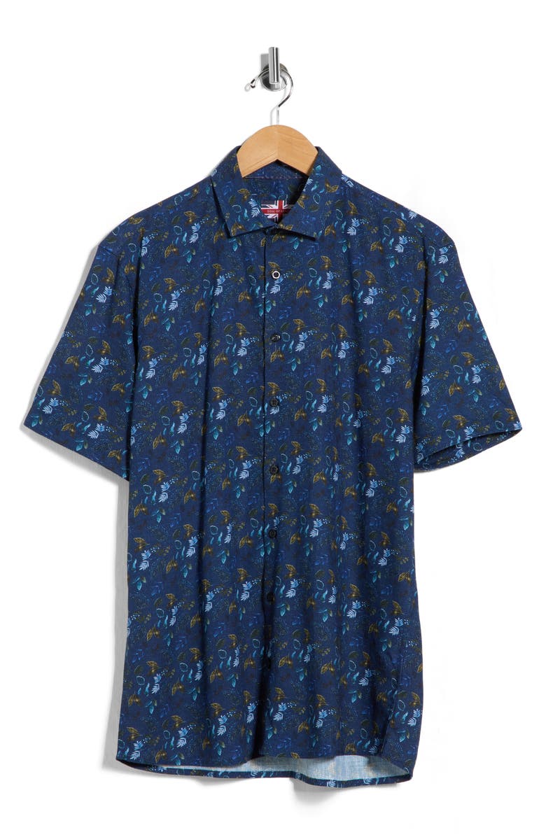 SOUL OF LONDON Linen Blend Short Sleeve Sport Shirt, Main, color, Navy / Marine