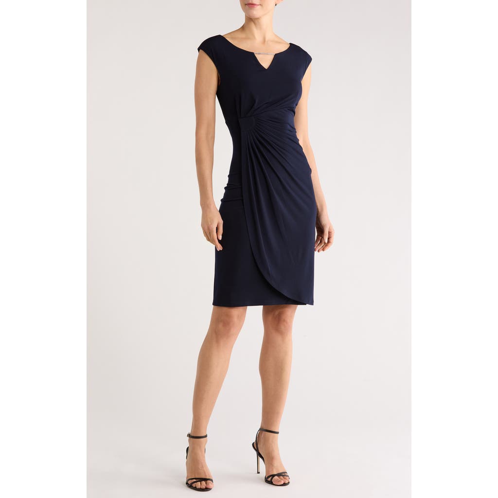 Connected Apparel Ity Trim Detail Sheath Dress In Blue