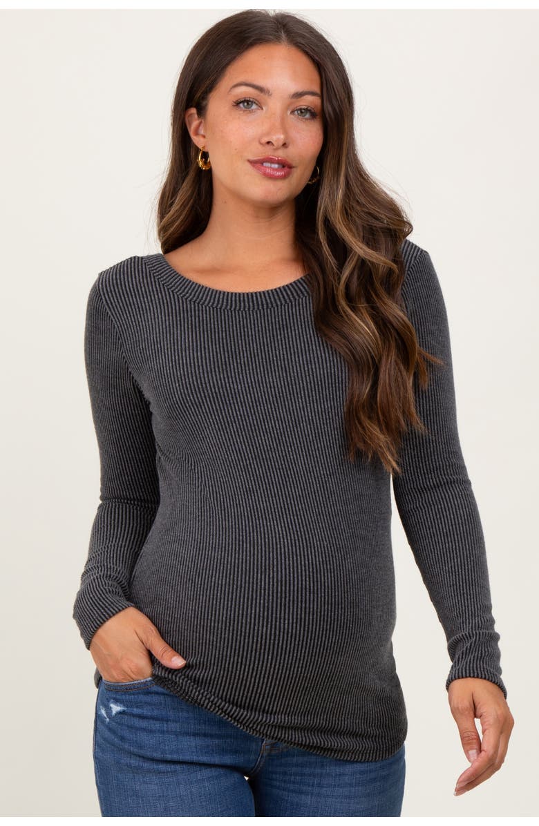 PinkBlush Ribbed Scoop Neck Long Sleeve Top, Main, color, Charcoal Grey