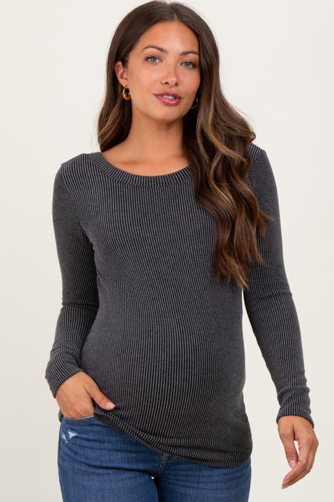 Ribbed Scoop Neck Long Sleeve Top