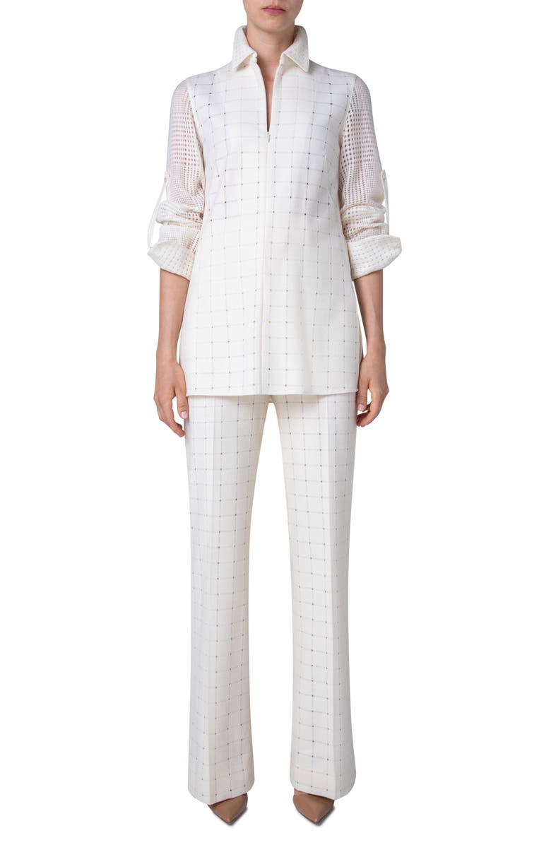 Akris Patchwork Check Wool Blend Tunic Blouse, Alternate, color,