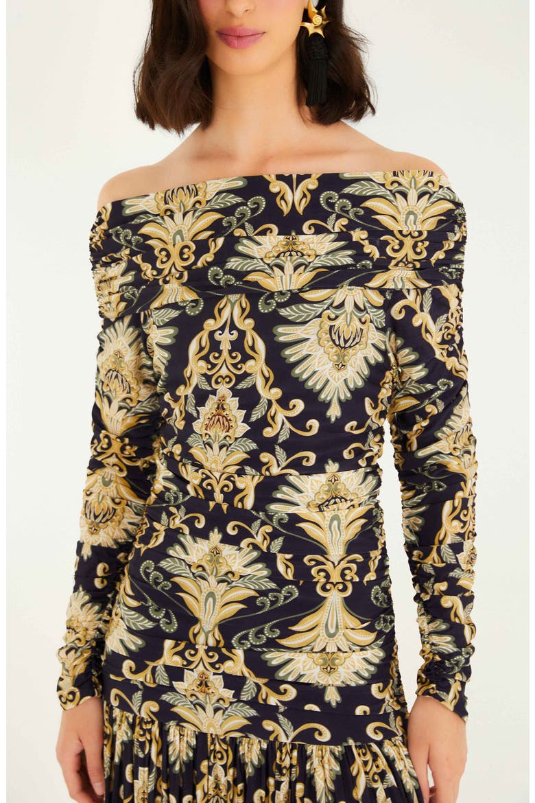 Wonderful Arabbesque Off the Shoulder Long Sleeve Maxi Cocktail Dress, Alternate, color, WONDERFUL ARABESQUE