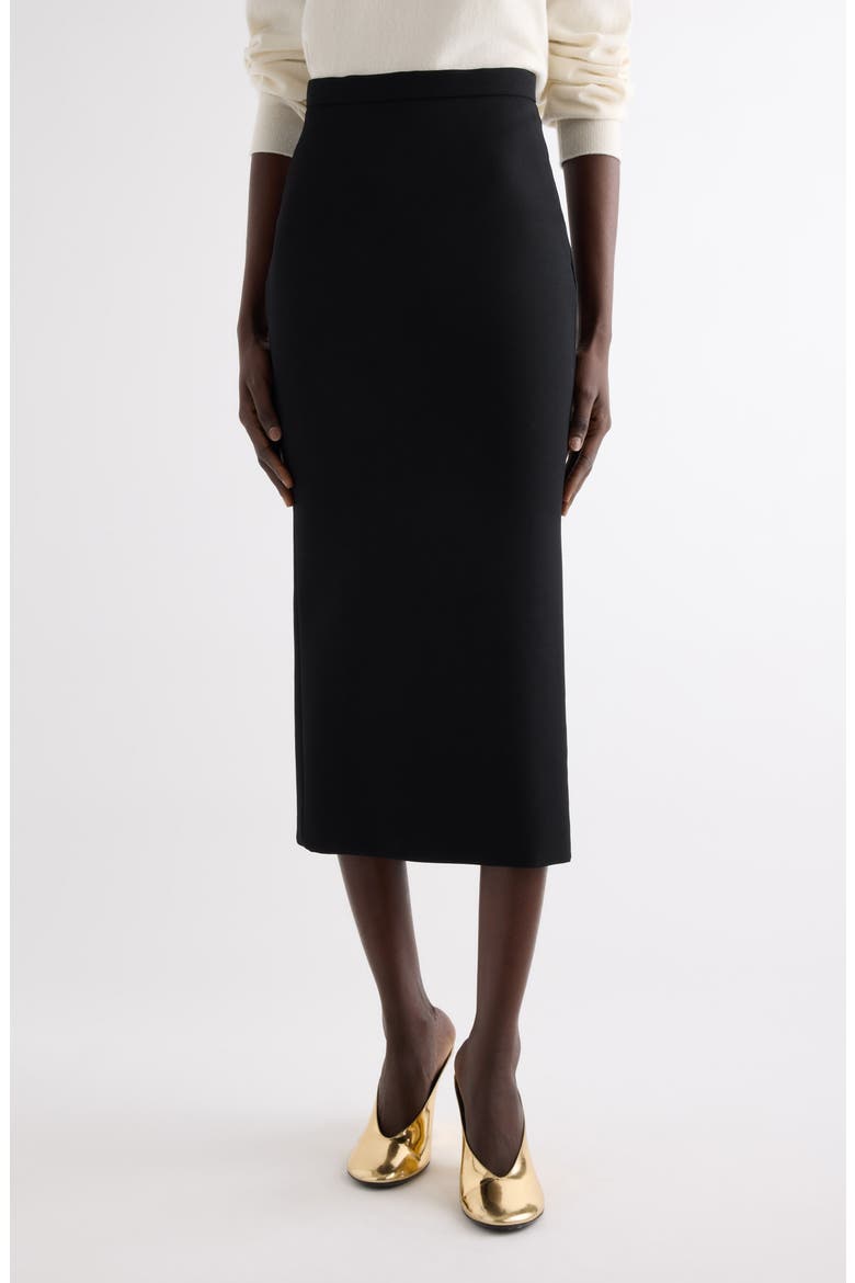 Back Godet Crepe Cady Midi Skirt, Main, color, BLACK