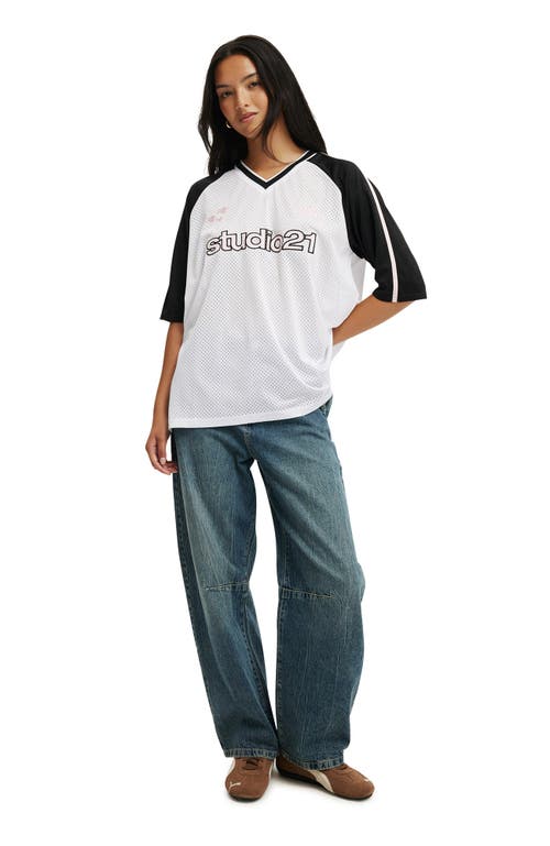 Cotton On Oversized V Neck Raglan Jersey In White