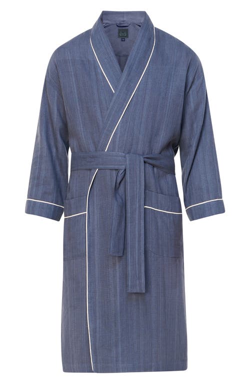 Majestic International Shawl Collar Woven Viscose & Cotton Robe In Blue