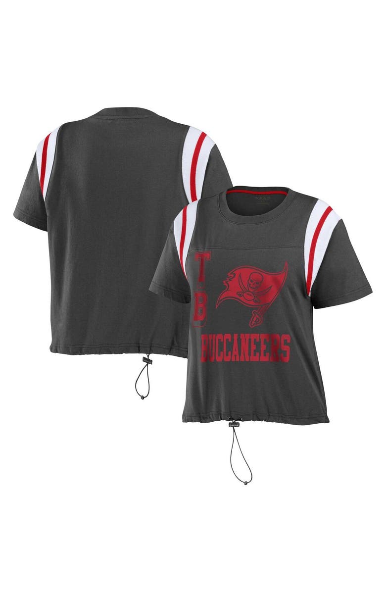 WEAR by Erin Andrews Women's WEAR by Erin Andrews Pewter Tampa Bay Buccaneers Cinched Colorblock T-Shirt, Main, color, Pewter