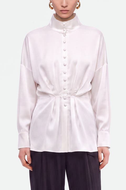 Tie Detail Stand Collar Shirt