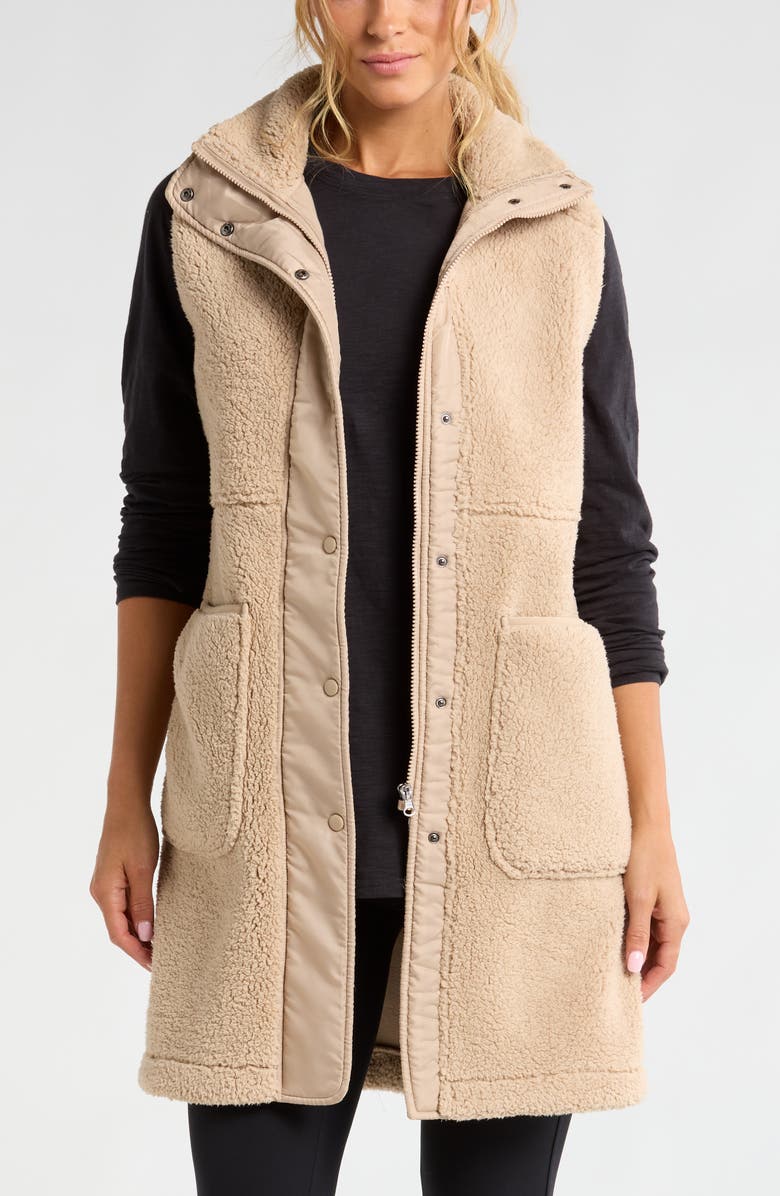 Zella Faux Shearling Longline Vest, Main, color, 