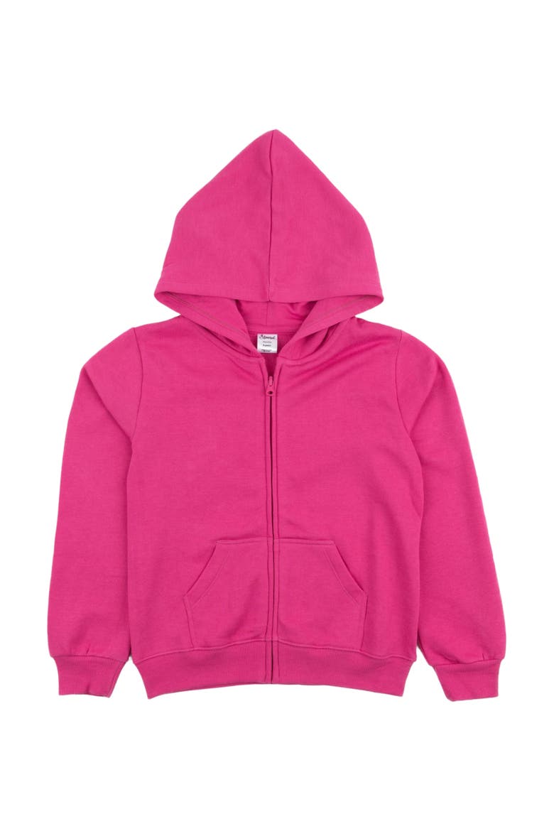 Kids Zip-Up Sweatshirt Hoodie, Cotton Blend, Solid Colors, Alternate, color, HOT PINK