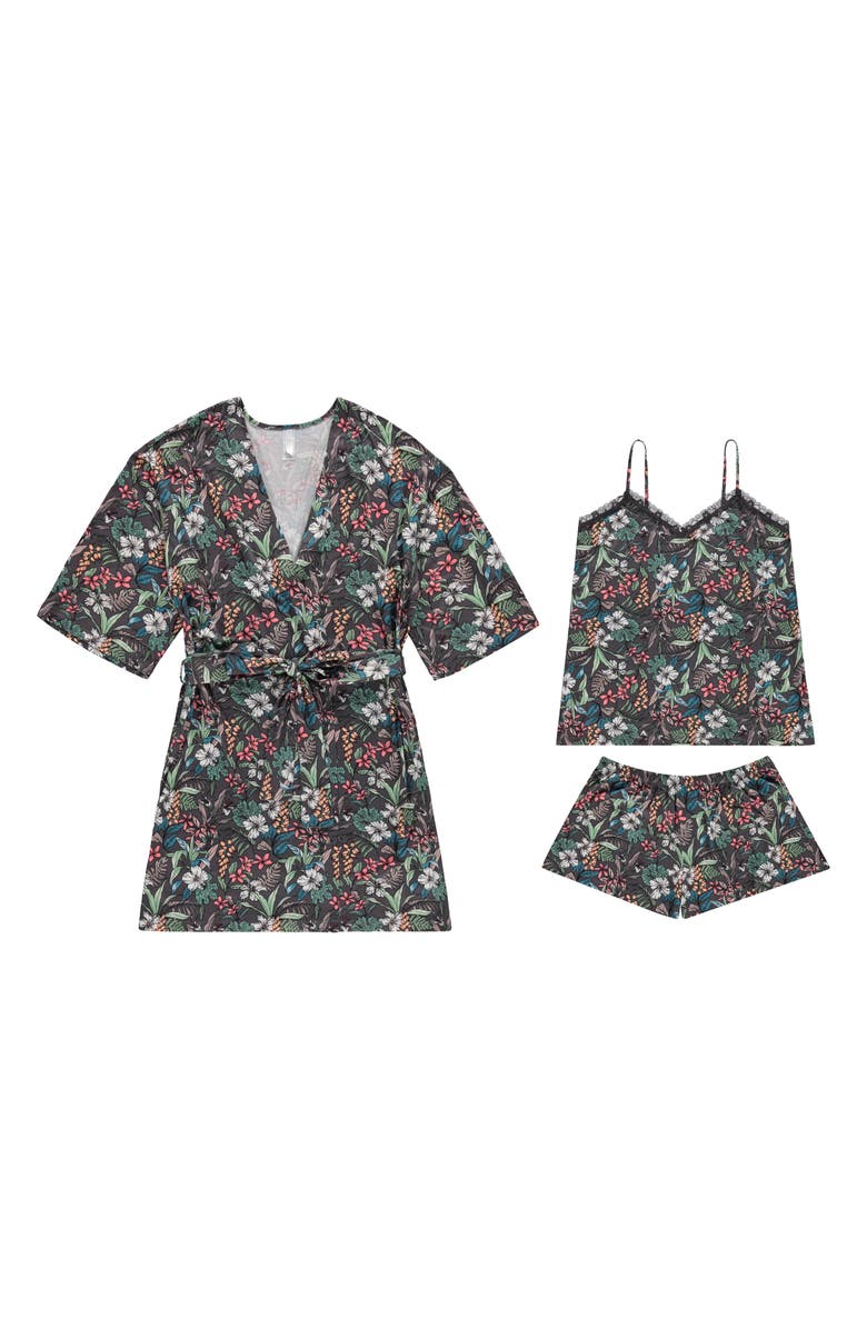 Flora By Flora Nikrooz Lotus Camisole, Shorts & Robe Travel Set, Alternate, color, 
