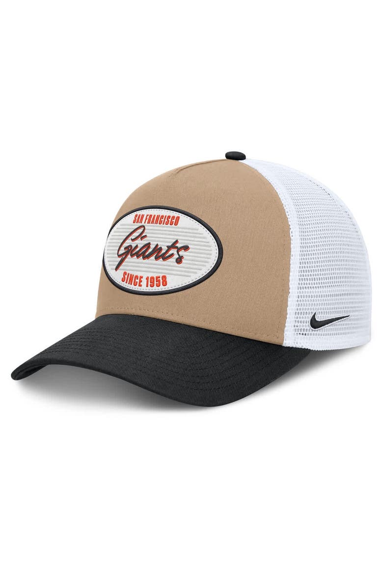 Men's Nike  Khaki/Black San Francisco Giants Rise A-Frame Trucker Adjustable Hat, Main, color, Khaki