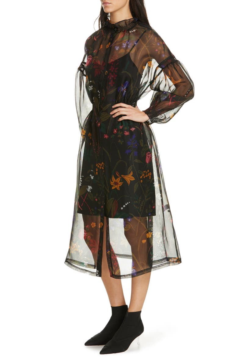 Nanna Floral Print Silk Organza Dress, Alternate, color, BLACK