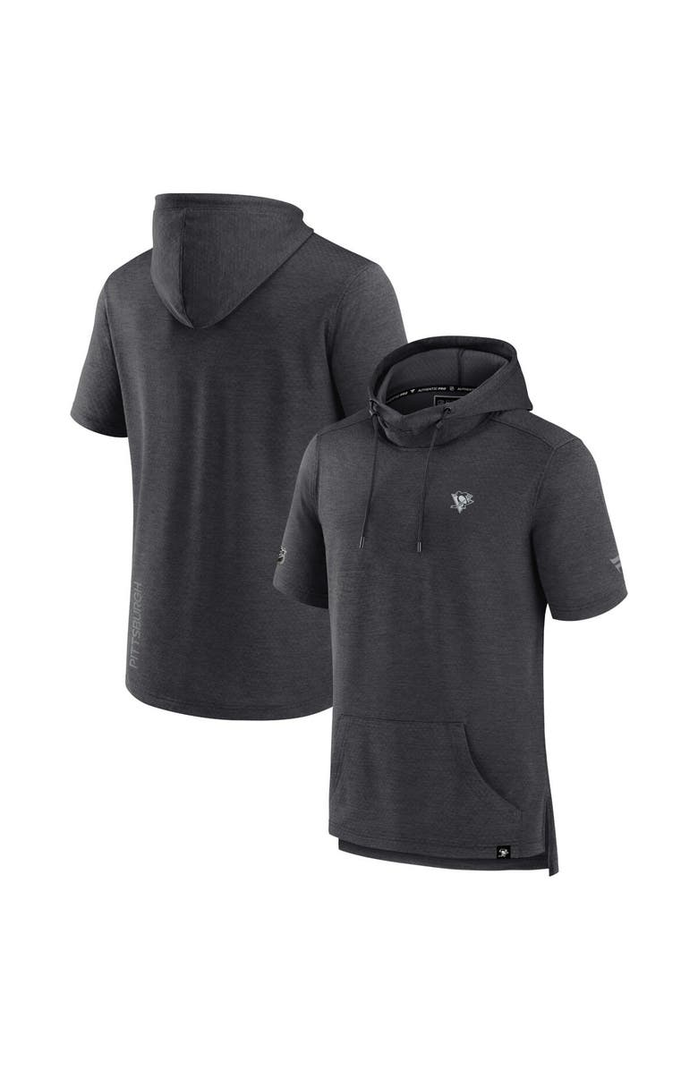FANATICS Men's Fanatics Branded Heather Charcoal Pittsburgh Penguins Authentic Pro Short Sleeve Pullover Hoodie, Alternate, color, Heather Charcoal