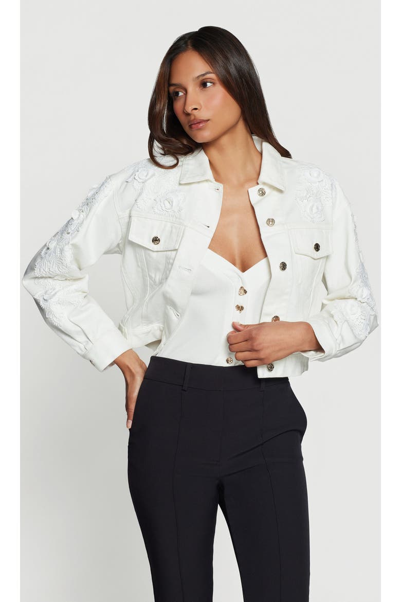 Lexia 3D Lace Combo Denim Jacket, Alternate, color, Chalk White