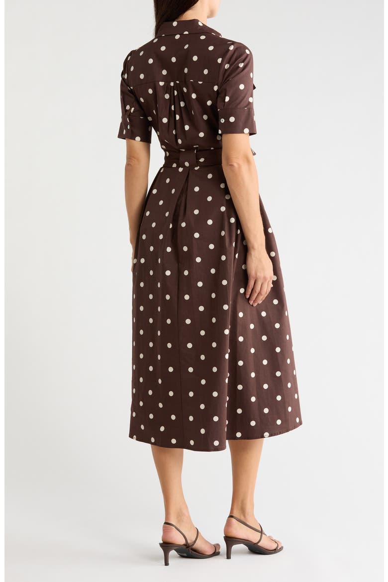 Polka Dot Stretch Cotton Midi Shirtdress, Alternate, color, COCOA BEAN DOT