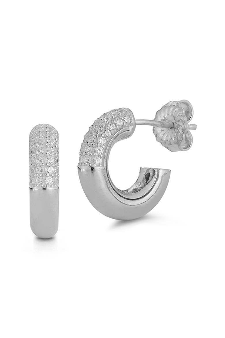 Half Pavé Hoop Earrings, Main, color, SILVER