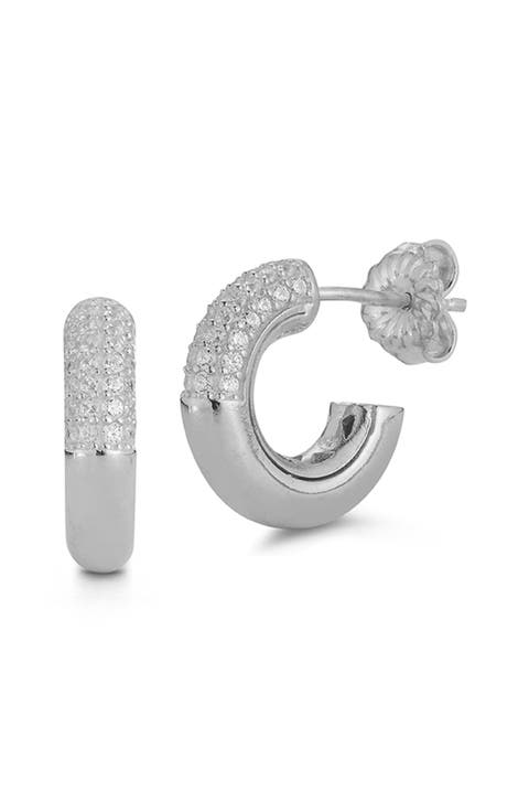 Half Pavé Hoop Earrings