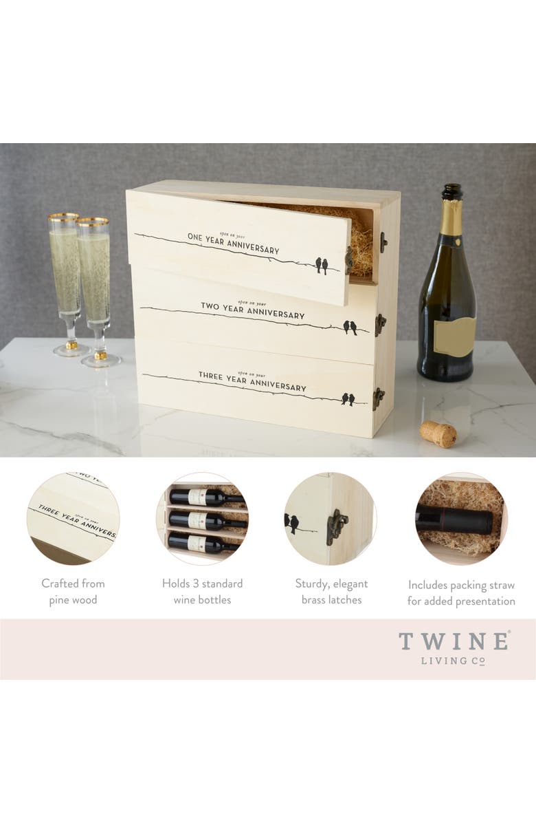 TWINE Newlywed's Anniversary 3-Bottle Wooden Wine Box, Alternate, color, Wood