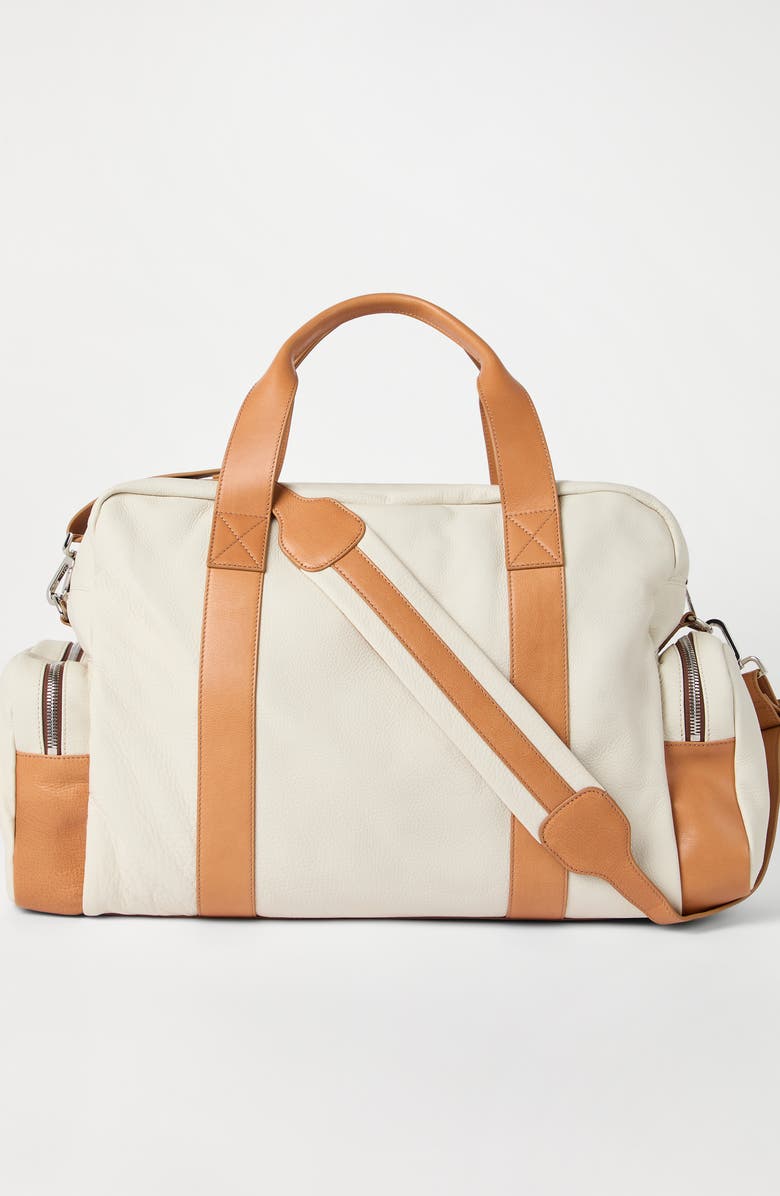 Brunello Cucinelli Calfskin and cowhide duffle bag, Alternate, color, Ivory