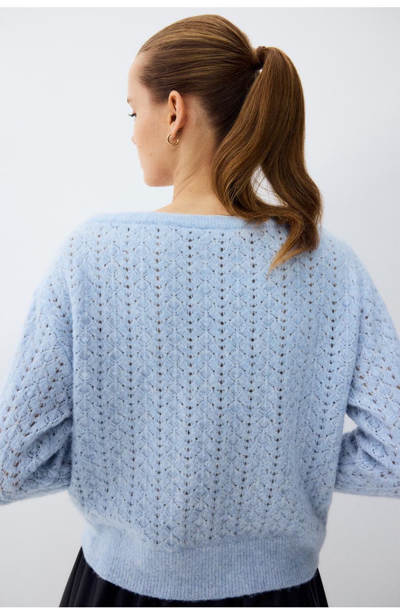 H&M Pointelle-knit off-the-shoulder sweater, Alternate, color, Light Blue