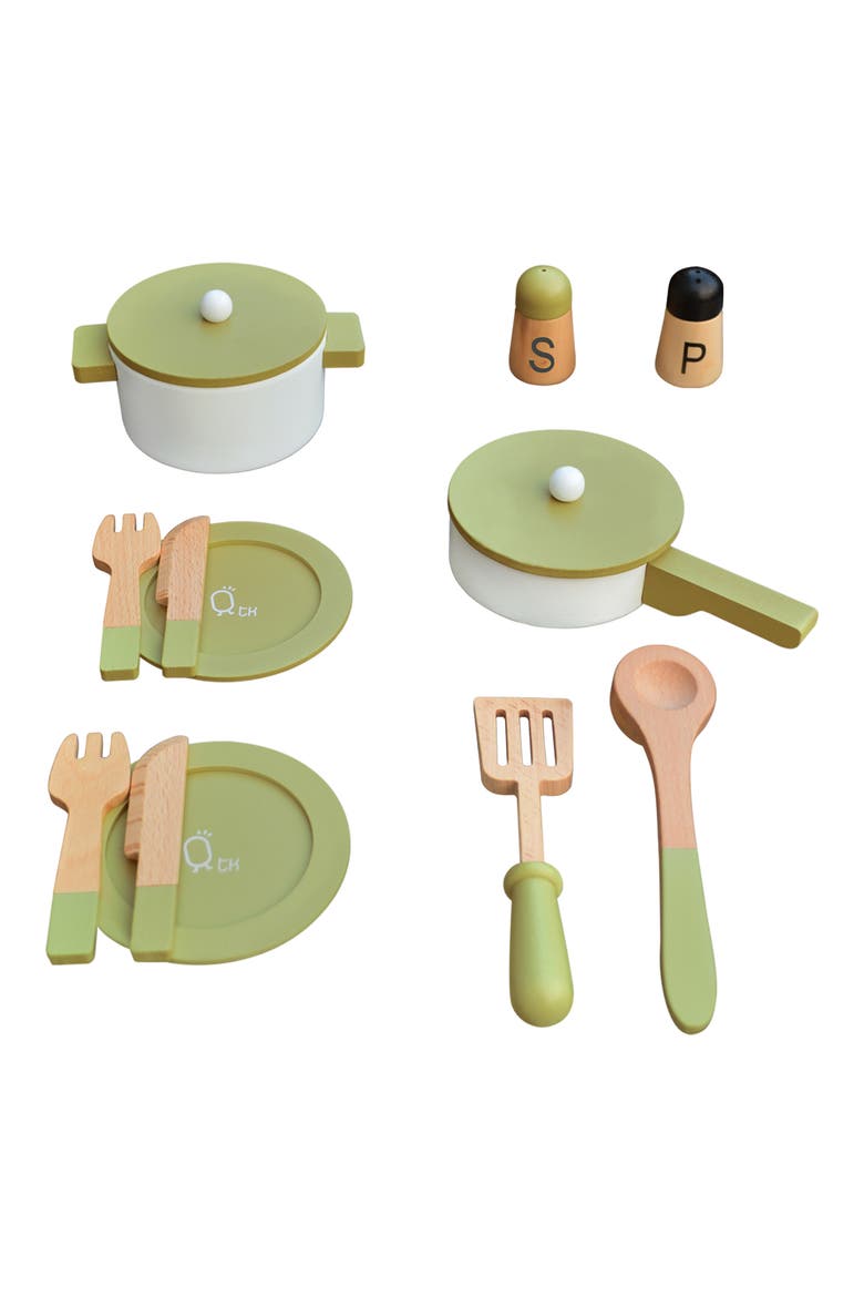 Little Chef Frankfurt 14-Piece Wood Cookware Playset, Main, color, GREEN