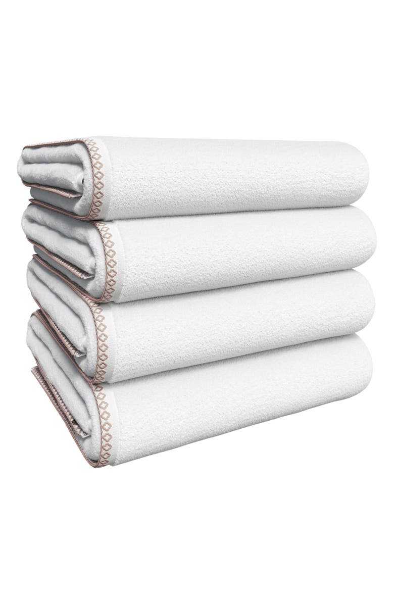 Woven & Weft Border Stitch 4-Piece Cotton Bath Towels, Main, color, White / Mid Grey