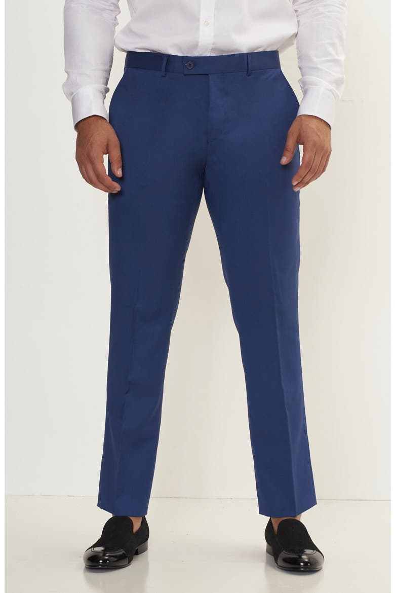 Trim Fit Solid Peak Lapel Wool Suit, Alternate, color, INDIGO