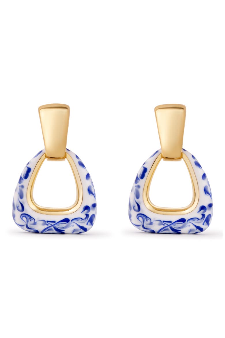 Dakota Enamel Door Knocker Drop Earrings, Main, color, GOLD / MARBLE BLUE