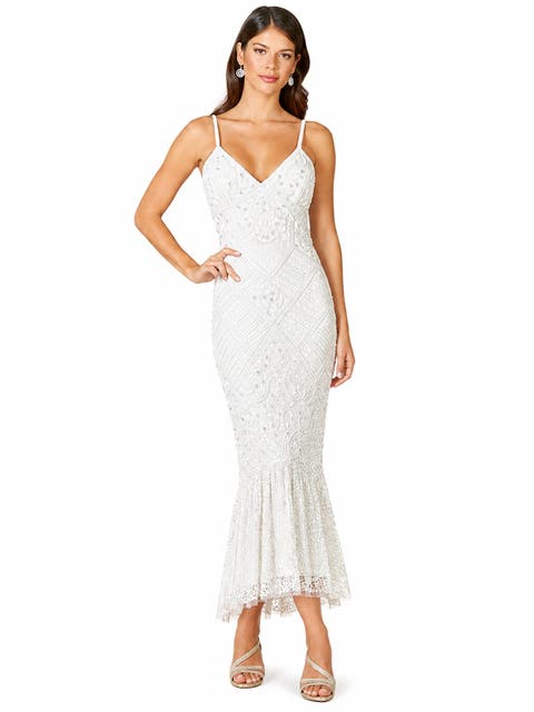 Beaded Faux-Wrap V-Neck Bridal Gown