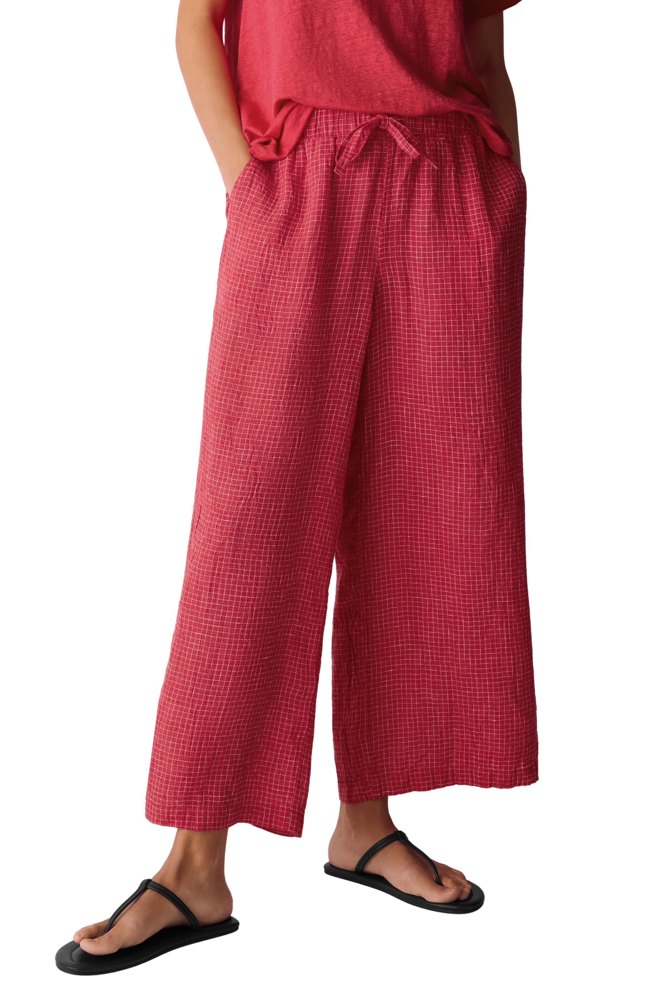 Windowpane Check Wide Leg Ankle Pants - image 3