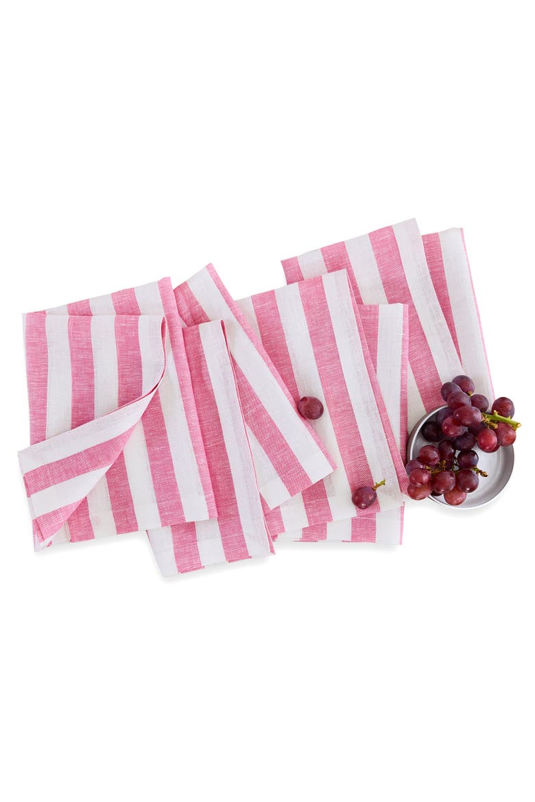 Linen Dinner Napkins Set of 4, 20 x 20" - Sorrento Stripe, Main, color, Chateau Rose and White