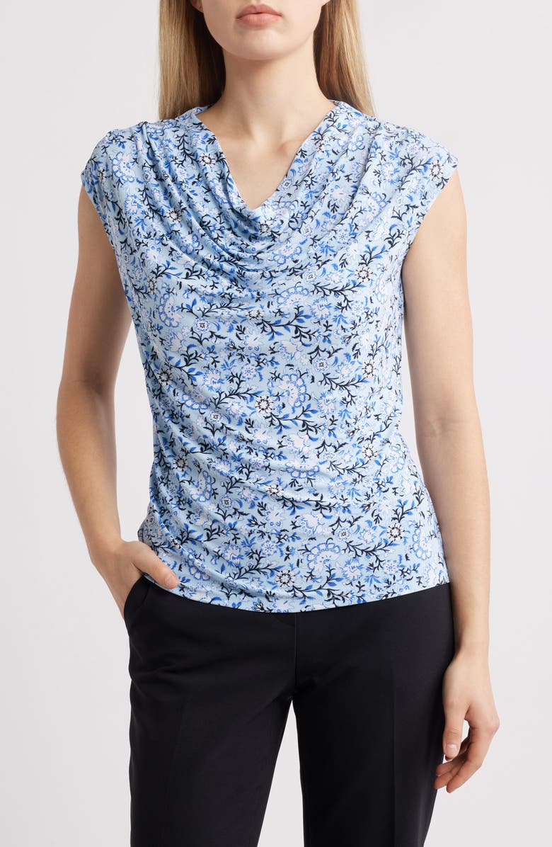 Anne Klein Floral Cowl Neck Cap Sleeve Top, Main, color,