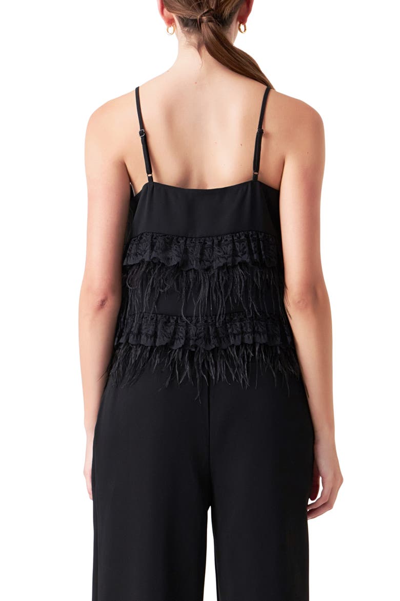 Lace Feather Trim Camisole, Alternate, color, BLACK