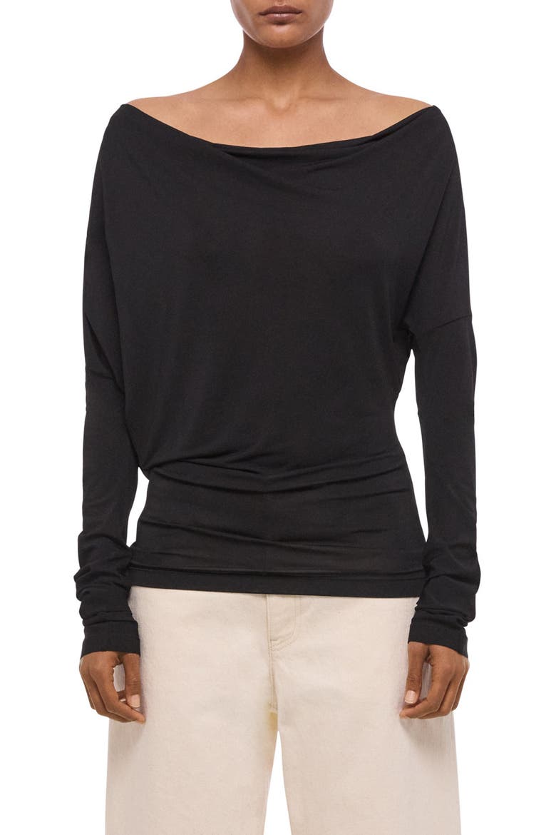 Long Sleeve Cowl Back Top, Main, color, BLACK