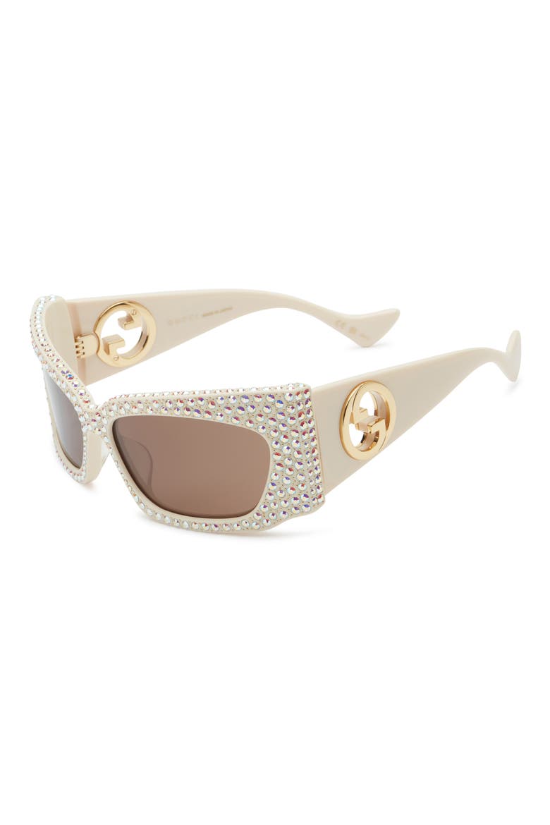62mm Rectangular Sunglasses, Alternate, color, IVORY IVORY BROWN